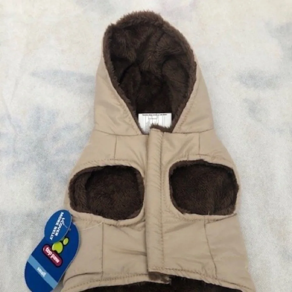 NWT TOP PAW BEIGE FUR LINED HOODED DOG COAT